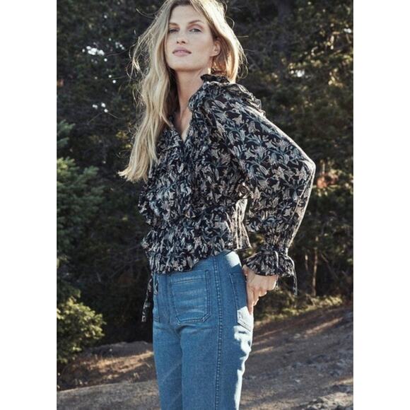 DOÊN Doen | Luca Anemone Black Floral Top | Sz XS | Prairie whimsical nostalgia - Picture 2 of 11